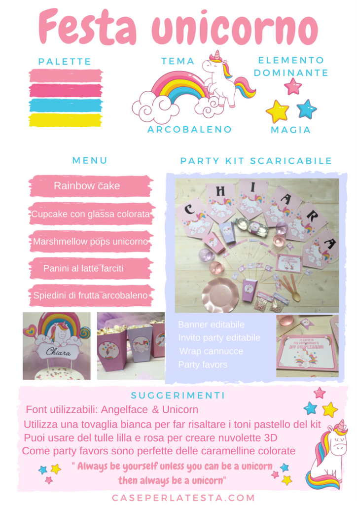 Party Kit Stampabile A Tema Unicorno Caseperlatesta